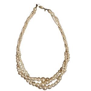 Roman Twisted Triple Women’s Designer Cream Faux Pearl Necklace